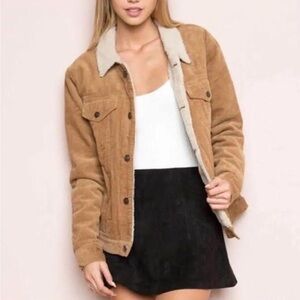 Brandy Melville Brown/Tan Corduroy Jacket Fur Lined One Size